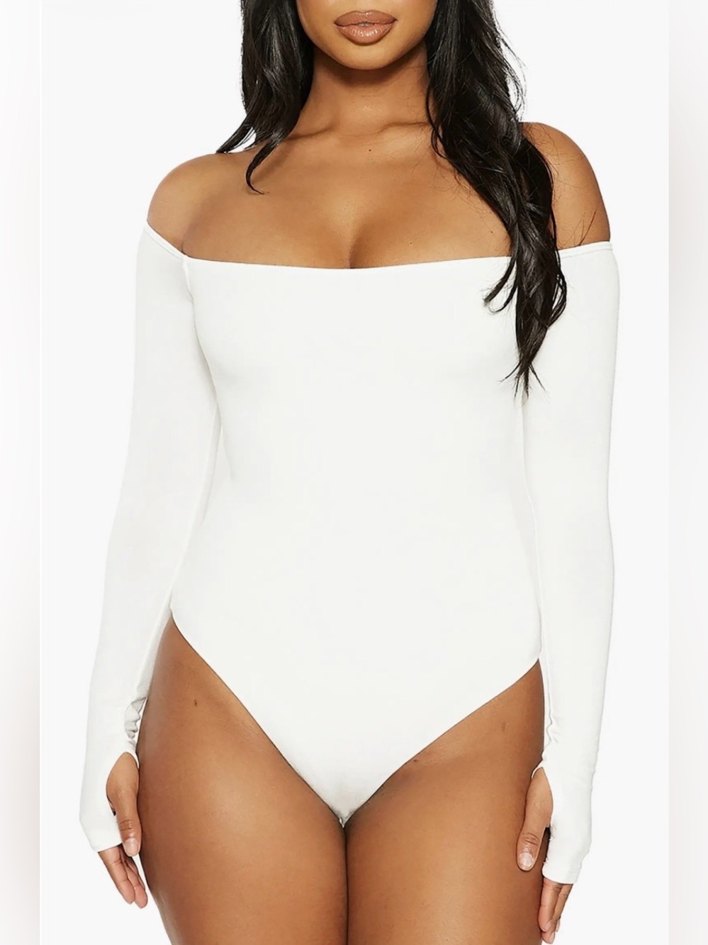 Naked Wardrobe Off the Shoulder Long Sleeve Bodysuit